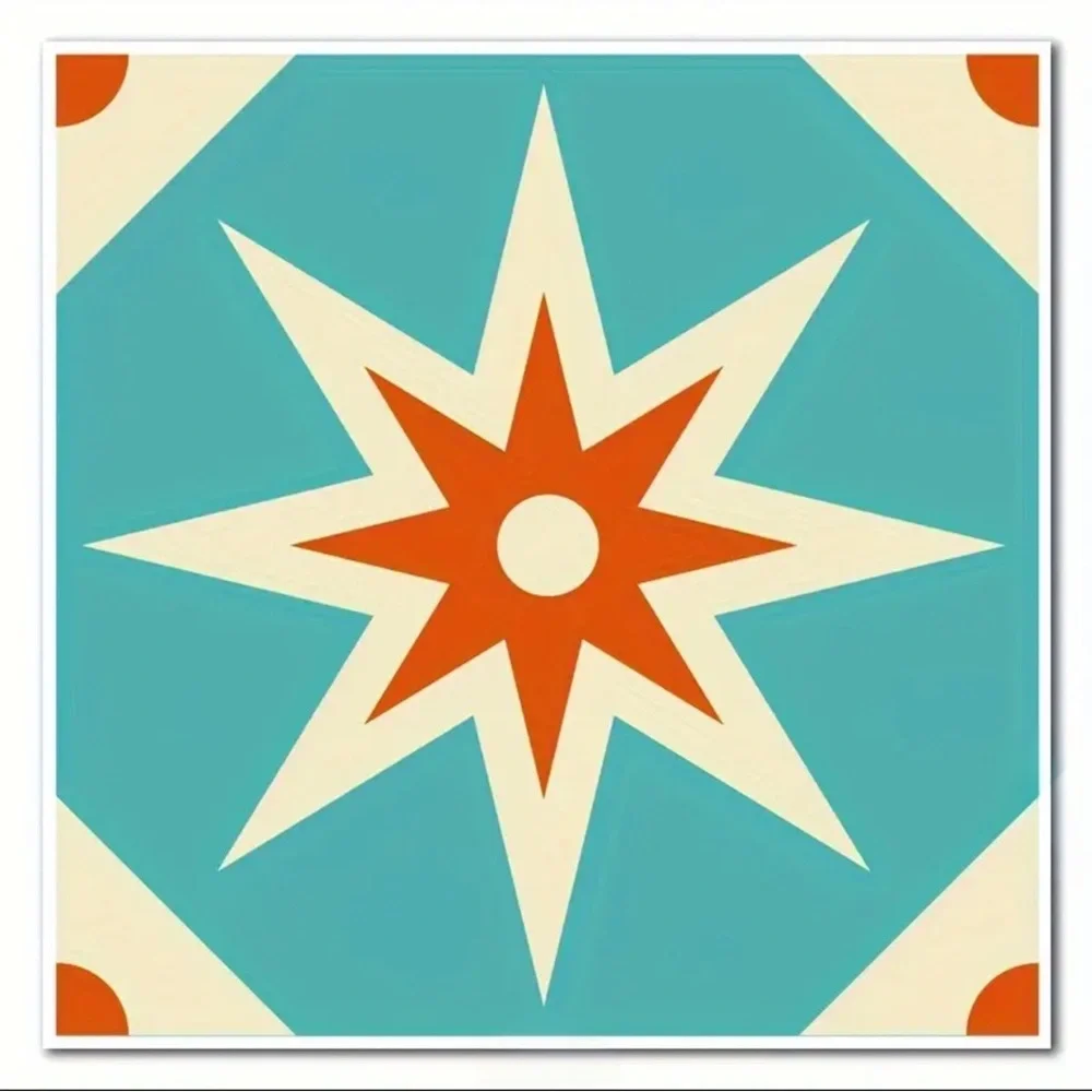 Teal and Orange Peel & Stick Star Pattern Tiles